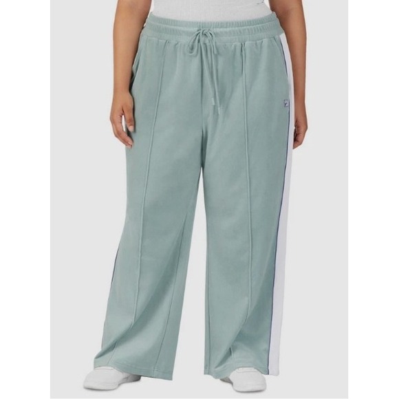 Fila Pants - NWT Fila Valery Track Pant Plus Size 2X Sage Green Wide Leg Side Stripe LX23D124